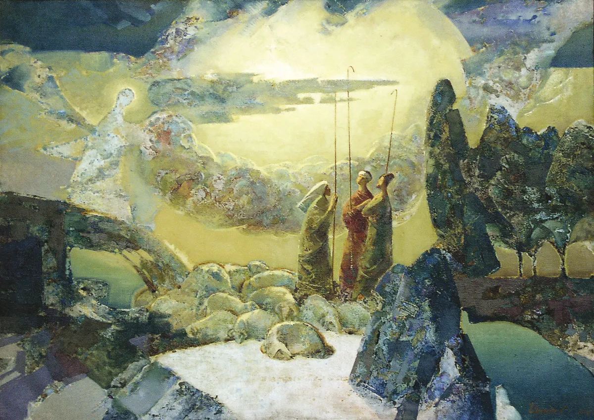 Angel and Shepherds. Oil on canvas