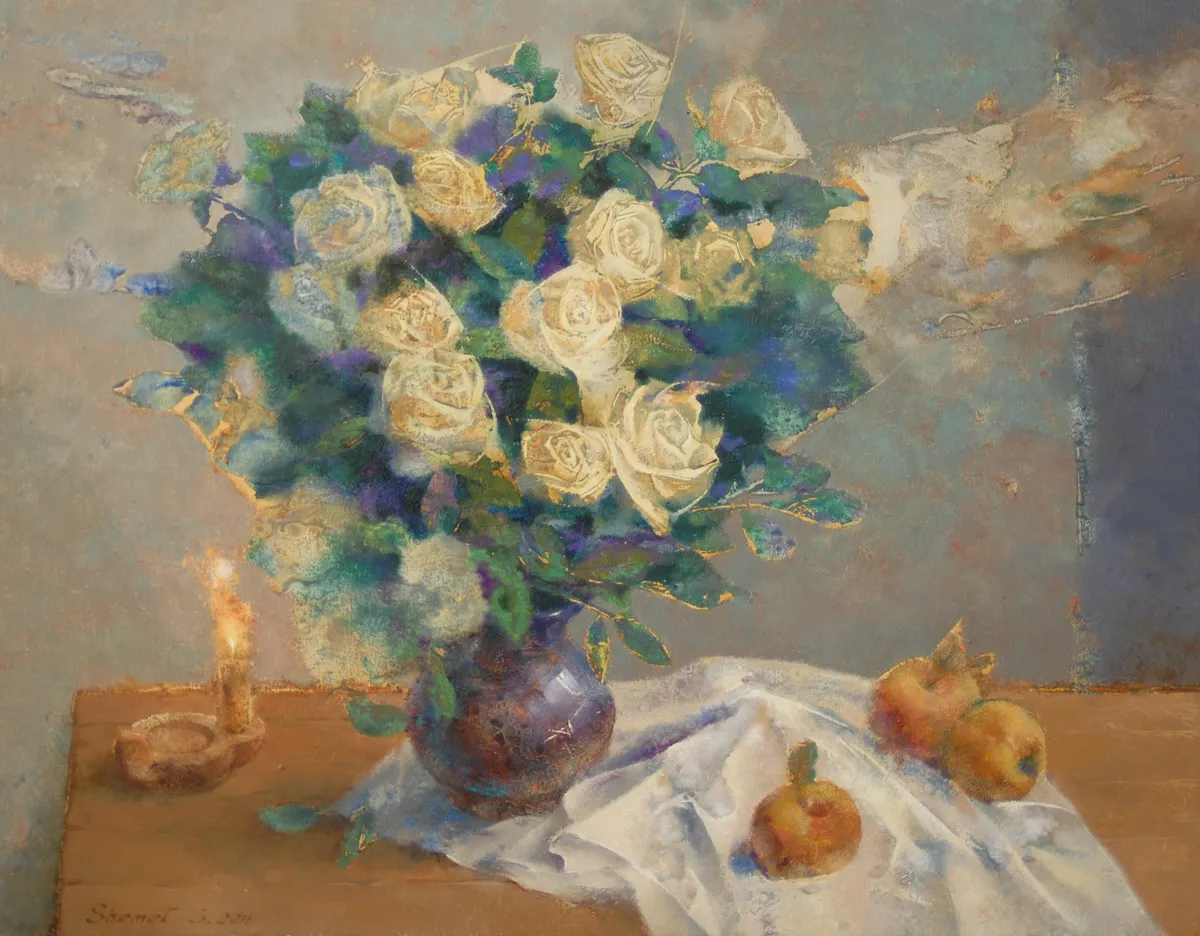 White Roses. Oil on canvas